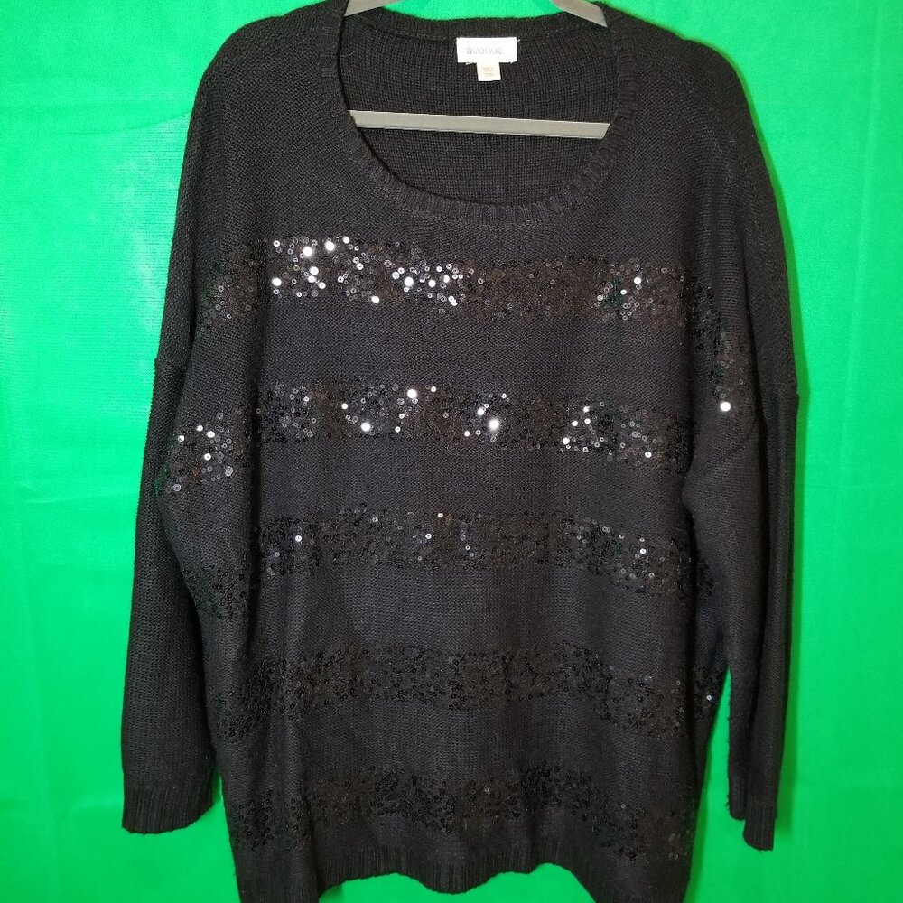 Avenue Black Sequin Striped Black Sweater Womens Size 22/24 Party Office